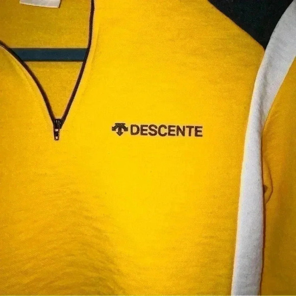 Descente Japan men’s yellow 1/4” zip cotton/wool blend - Picture 4 of 6